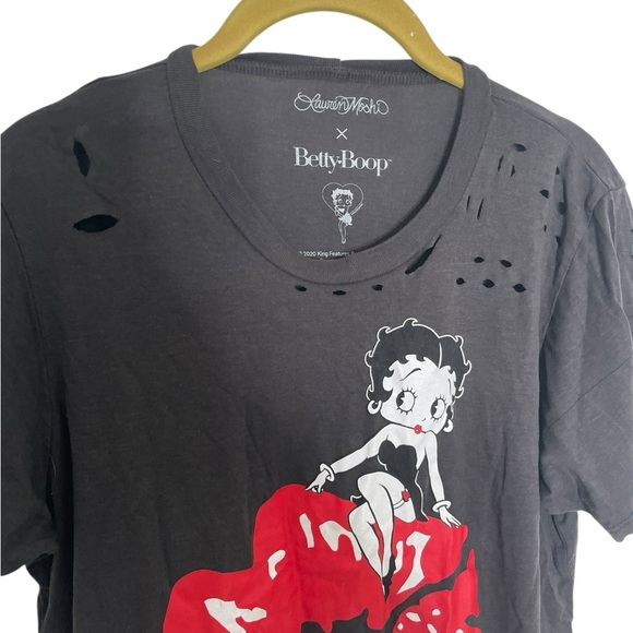 Lauren Moshi Black Tee with White Cartoon Graphic Betty Boop Distressed XS - Picture 6 of 6